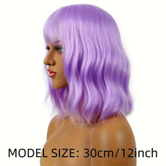 Short Wavy Wig With Bangs Natural Synthetic Shoulder Length Bob Colored Wig