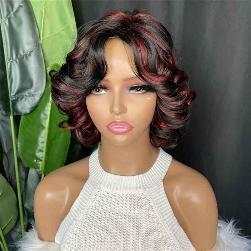 Short Curly Bob Wig Red Synthetic Hair African American Wig Big Curly Style
