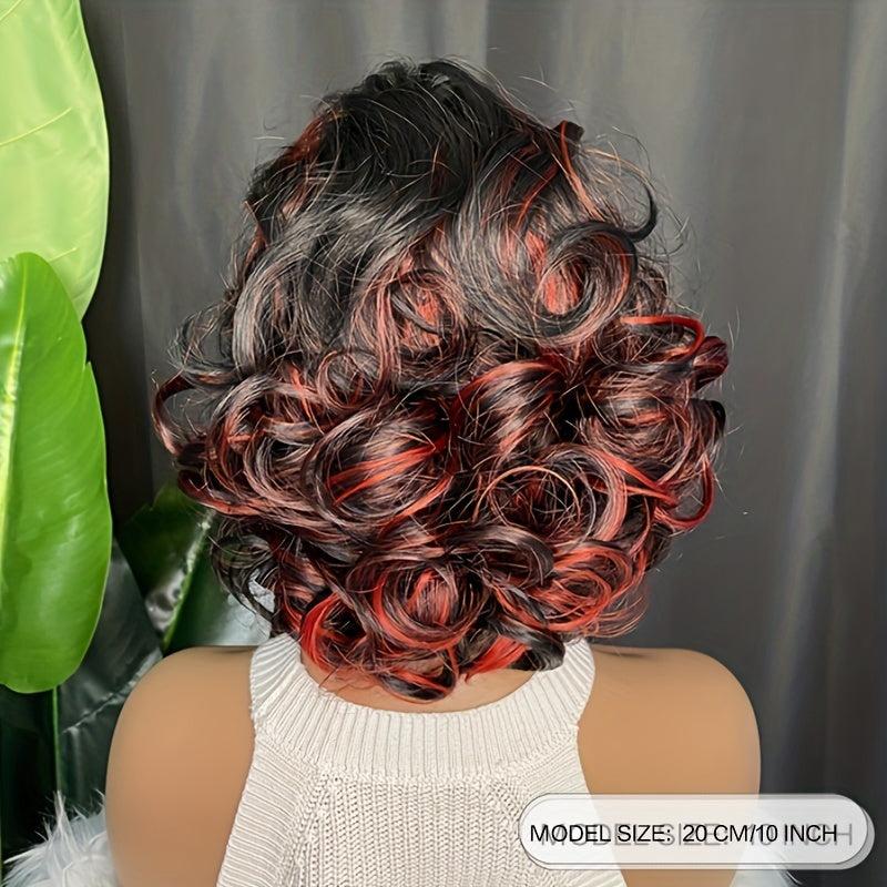 Short Curly Bob Wig Red Synthetic Hair African American Wig Big Curly Style