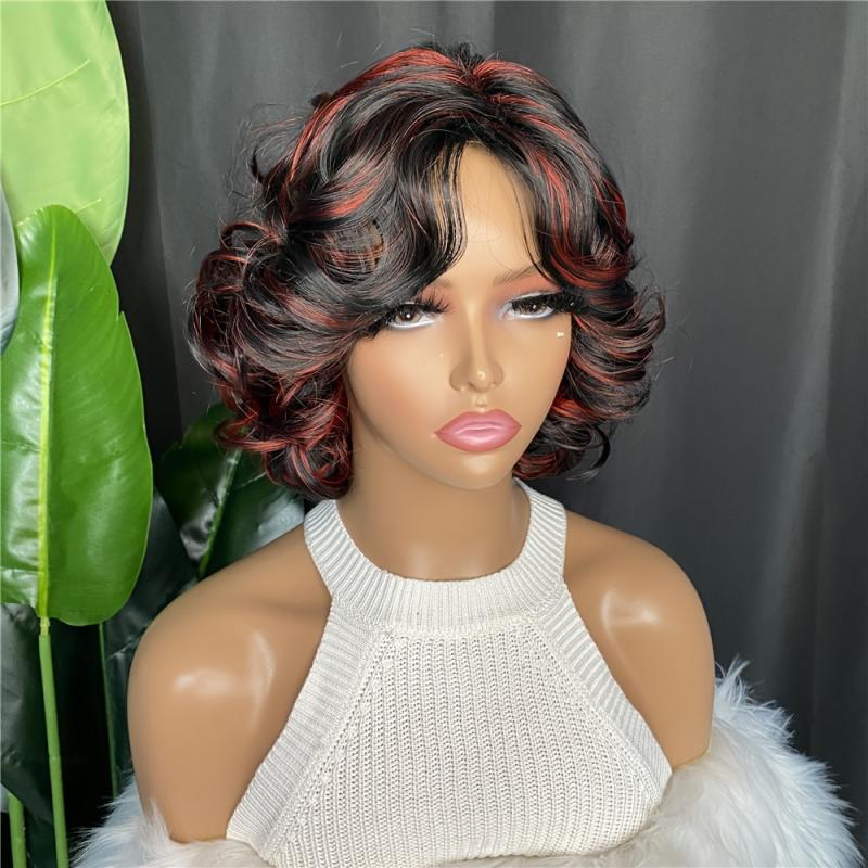 Short Curly Bob Wig Red Synthetic Hair African American Wig Big Curly Style