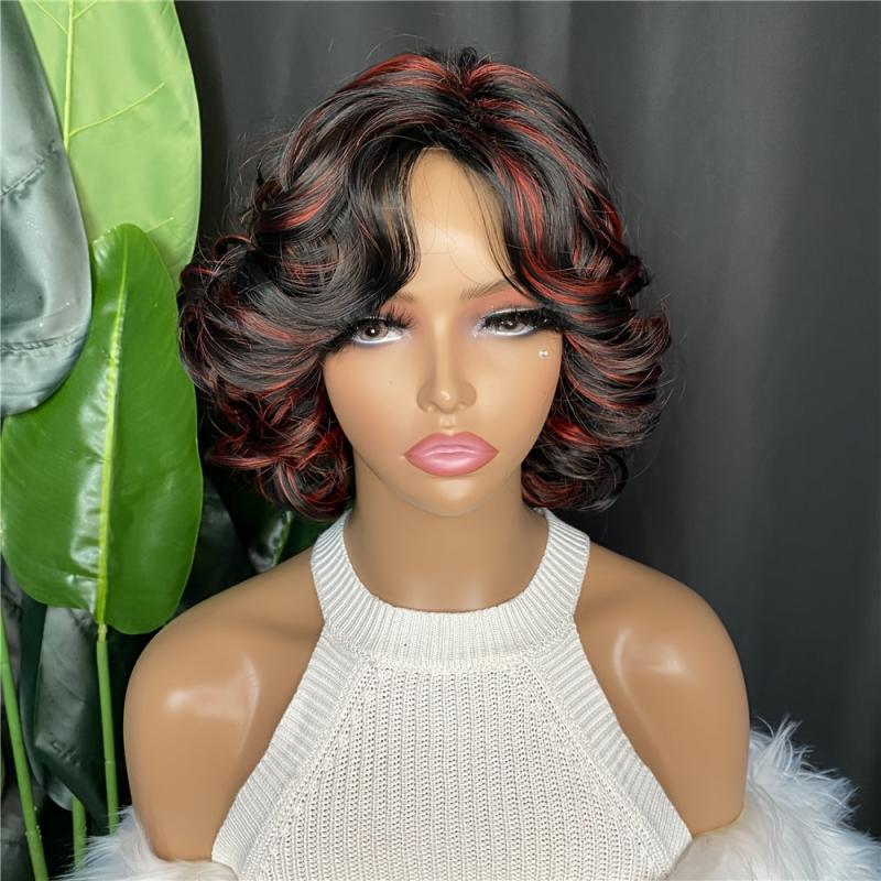 Short Curly Bob Wig Red Synthetic Hair African American Wig Big Curly Style