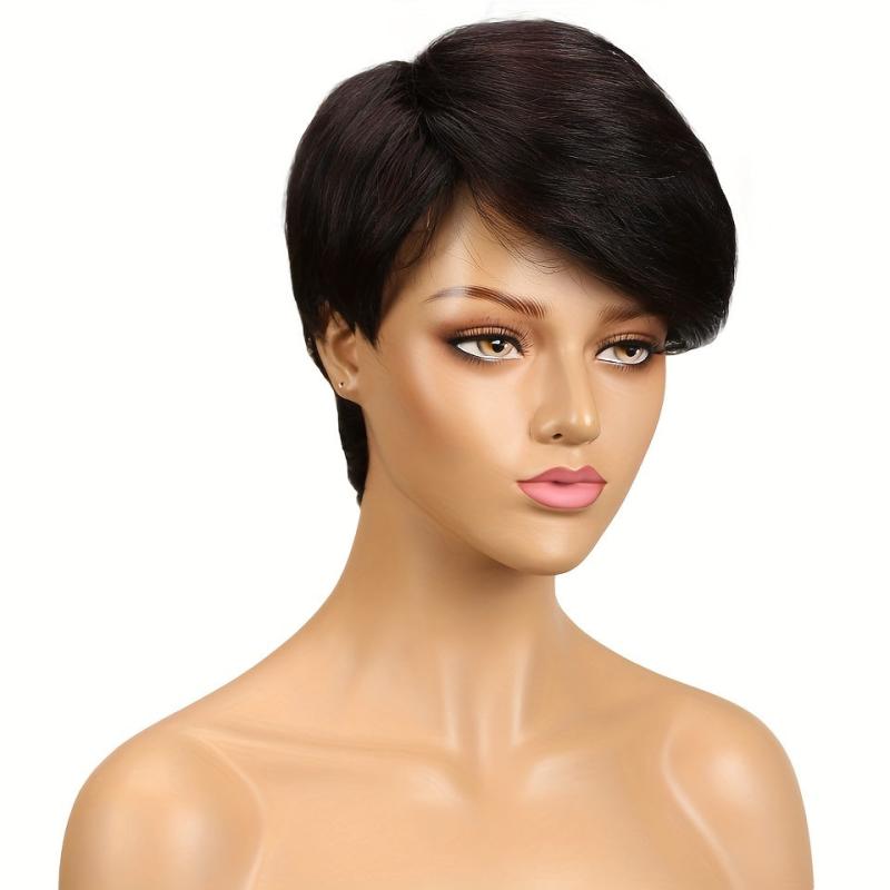 Short Pixie Cut Bob Human Hair Wig Highlight Brown Burgundy Red 150 Density