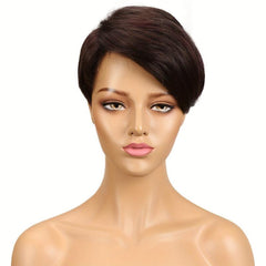 Short Pixie Cut Bob Human Hair Wig Highlight Brown Burgundy Red 150 Density