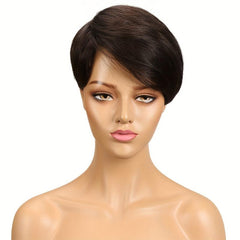 Short Pixie Cut Bob Human Hair Wig Highlight Brown Burgundy Red 150 Density