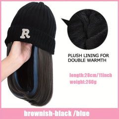 Curly Hair With Highlight Hair Wig Cap Knitted Wig Hat Shoulder Length