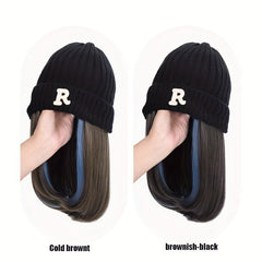 Curly Hair With Highlight Hair Wig Cap Knitted Wig Hat Shoulder Length