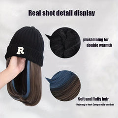 Curly Hair With Highlight Hair Wig Cap Knitted Wig Hat Shoulder Length
