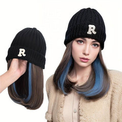 Curly Hair With Highlight Hair Wig Cap Knitted Wig Hat Shoulder Length