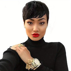Burgundy Short Pixie Cut Human Hair Wigs For Women