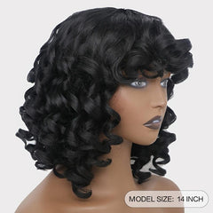 Afro Kinky Curly Wig with Bangs Heat Resistant Synthetic Hair