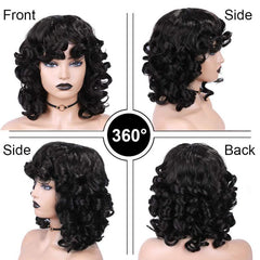 Afro Kinky Curly Wig with Bangs Heat Resistant Synthetic Hair