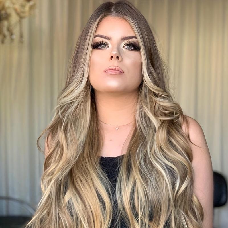 60 96 Cm Long Wavy Brown Wig with Bangs Heat Resistance Layered Wigs for Women