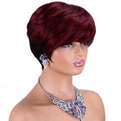 Two Tone Short Pixie Cut Wigs Full Machine Human Hair Wigs For Women