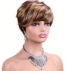 Two Tone Short Pixie Cut Wigs Full Machine Human Hair Wigs For Women