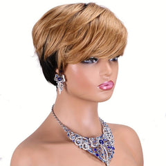 Two Tone Short Pixie Cut Wigs Full Machine Human Hair Wigs For Women
