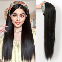 88 Cm Long Straight Hair With Headband Wig Clip In Hair Extensions Synthetic Wig