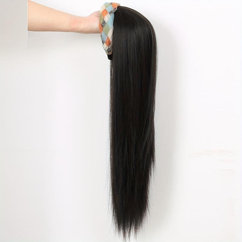 88 Cm Long Straight Hair With Headband Wig Clip In Hair Extensions Synthetic Wig