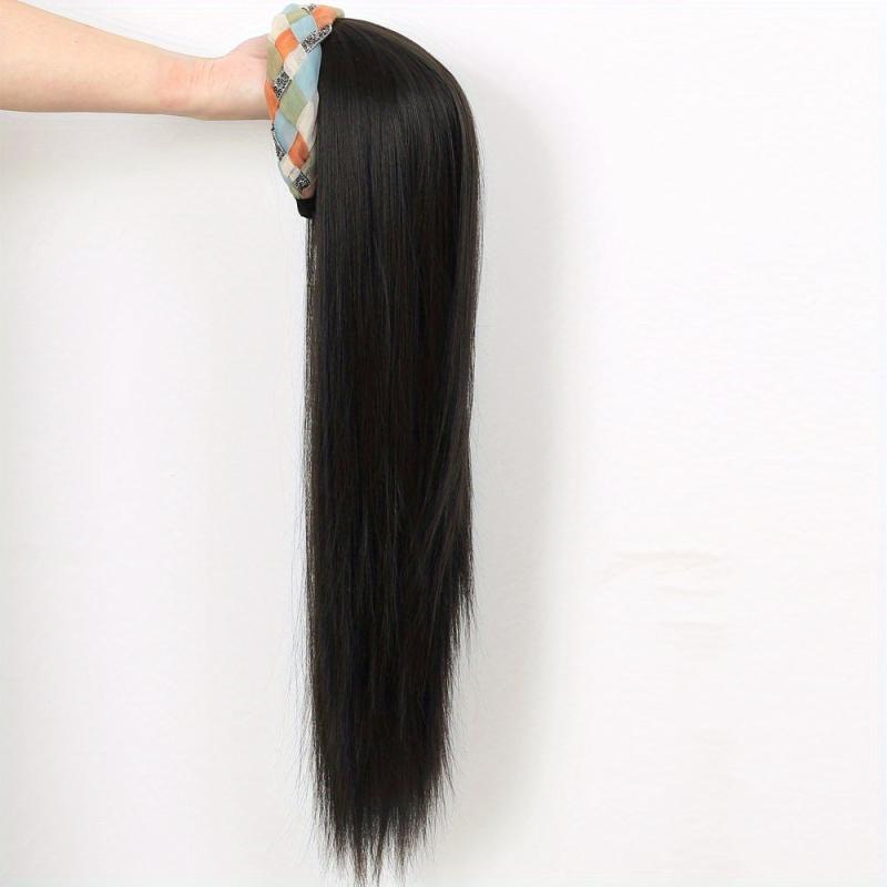 88 Cm Long Straight Hair With Headband Wig Clip In Hair Extensions Synthetic Wig