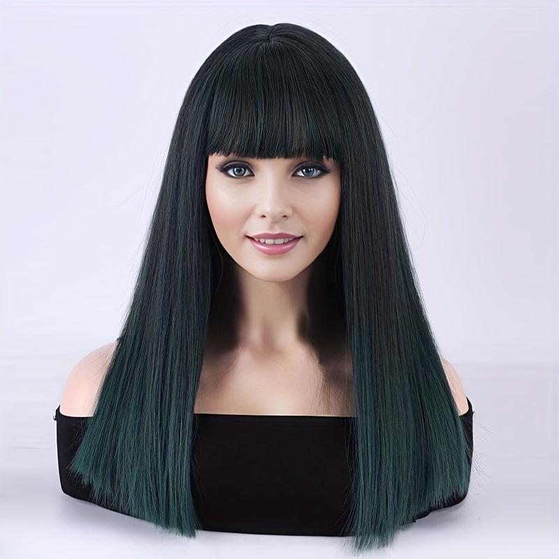 Long Ombre Bob Wig with Neat Bangs for Women