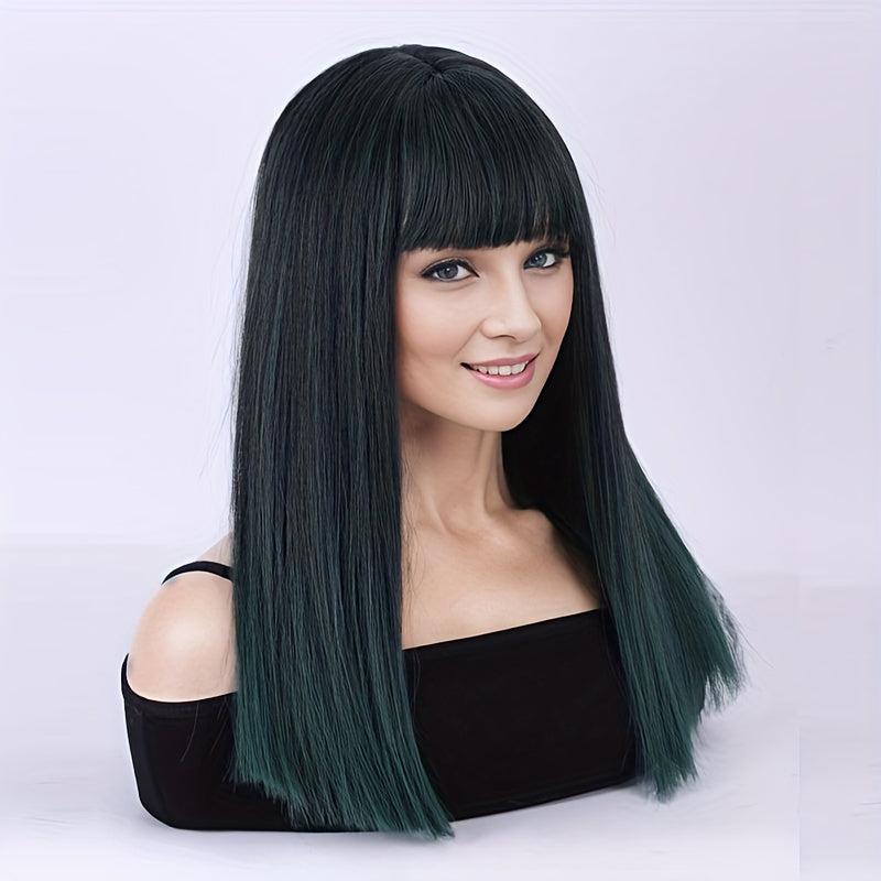 Long Ombre Bob Wig with Neat Bangs for Women
