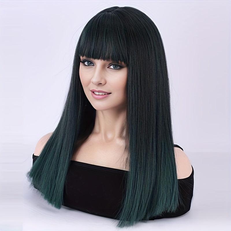 Long Ombre Bob Wig with Neat Bangs for Women
