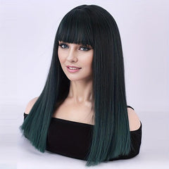Long Ombre Bob Wig with Neat Bangs for Women
