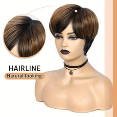 Short Layered Wavy Pixie Cut Synthetic Hair Wig Brown