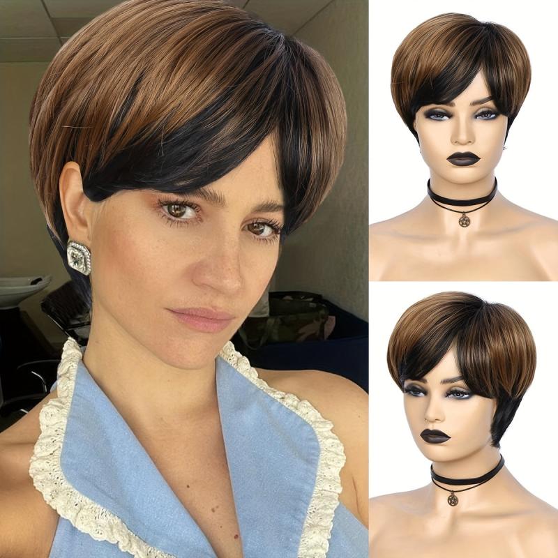 Short Layered Wavy Pixie Cut Synthetic Hair Wig Brown