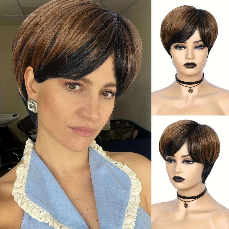Short Layered Wavy Pixie Cut Synthetic Hair Wig Brown