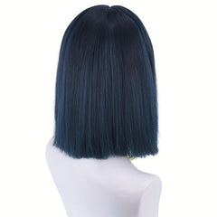 Colorful Short Bob Cut Straight Wig Green Mixed Synthetic Hair With Bangs