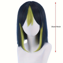 Colorful Short Bob Cut Straight Wig Green Mixed Synthetic Hair With Bangs