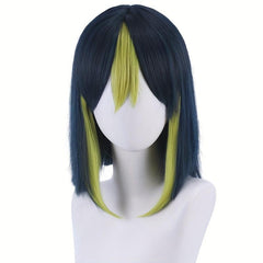 Colorful Short Bob Cut Straight Wig Green Mixed Synthetic Hair With Bangs