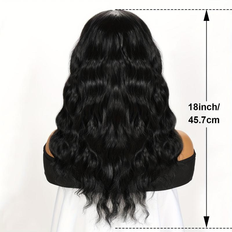 Mid Length Curly Wig With Bangs Natural Middle Part Curly Wavy Wig for Women