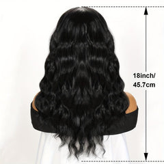 Mid Length Curly Wig With Bangs Natural Middle Part Curly Wavy Wig for Women