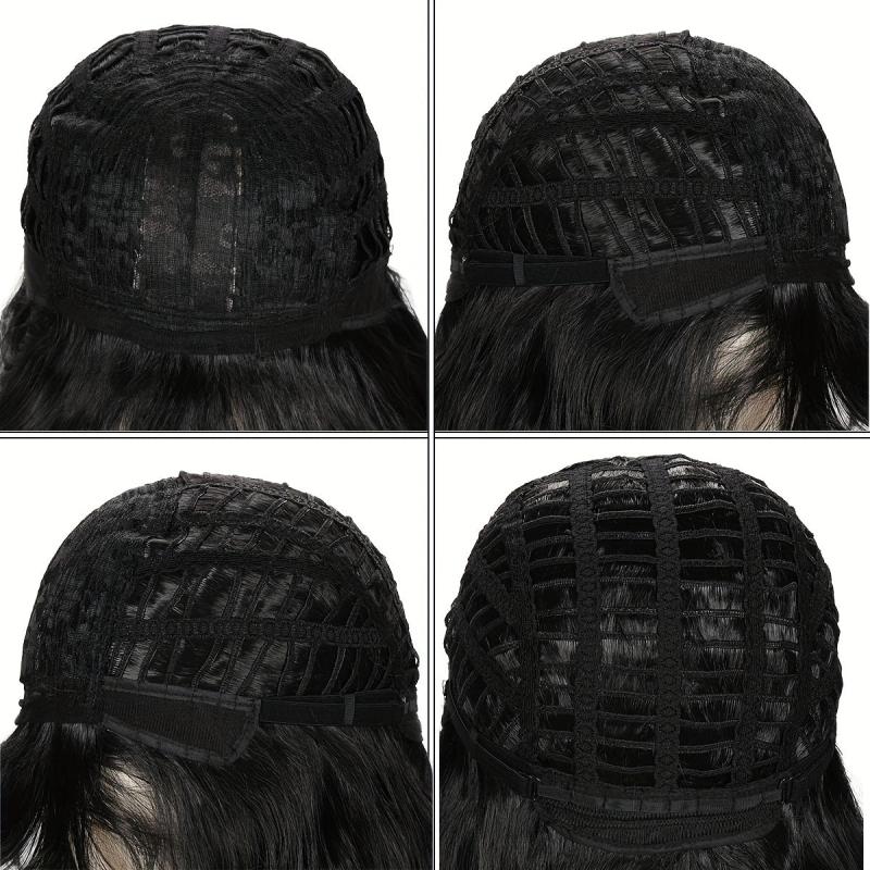 Mid Length Curly Wig With Bangs Natural Middle Part Curly Wavy Wig for Women