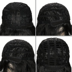 Mid Length Curly Wig With Bangs Natural Middle Part Curly Wavy Wig for Women