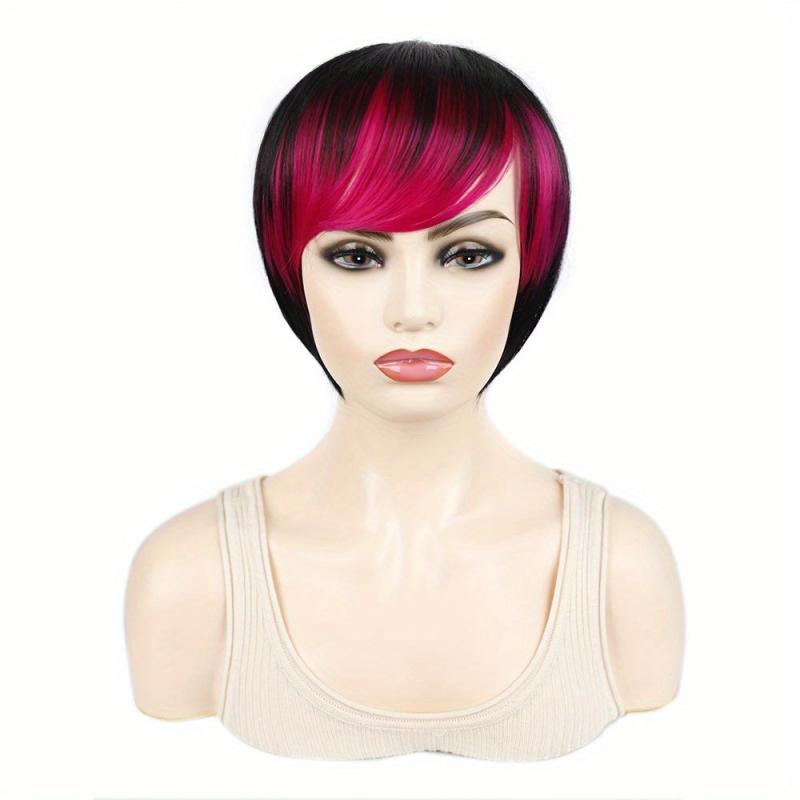 Ombre Synthetic Wig Short Bob Straight Bangs Heat Resistant Cosplay Women