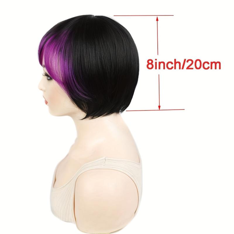 Ombre Synthetic Wig Short Bob Straight Bangs Heat Resistant Cosplay Women