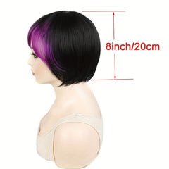 Ombre Synthetic Wig Short Bob Straight Bangs Heat Resistant Cosplay Women