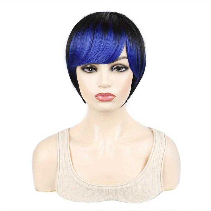 Ombre Synthetic Wig Short Bob Straight Bangs Heat Resistant Cosplay Women