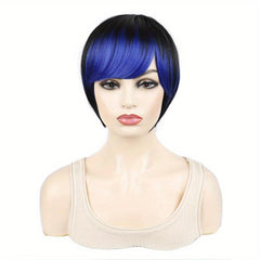 Ombre Synthetic Wig Short Bob Straight Bangs Heat Resistant Cosplay Women