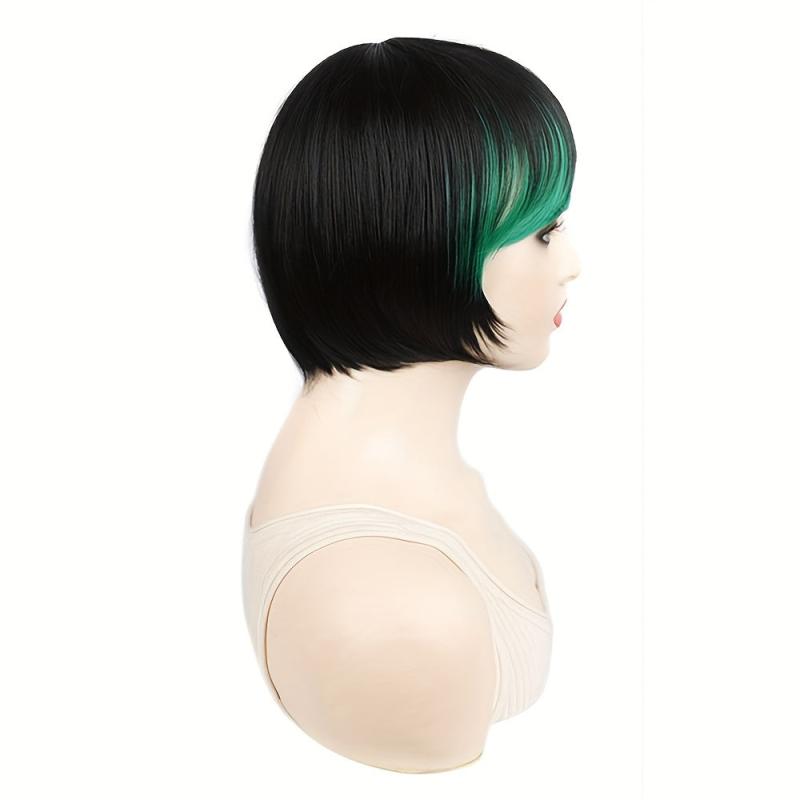 Ombre Synthetic Wig Short Bob Straight Bangs Heat Resistant Cosplay Women