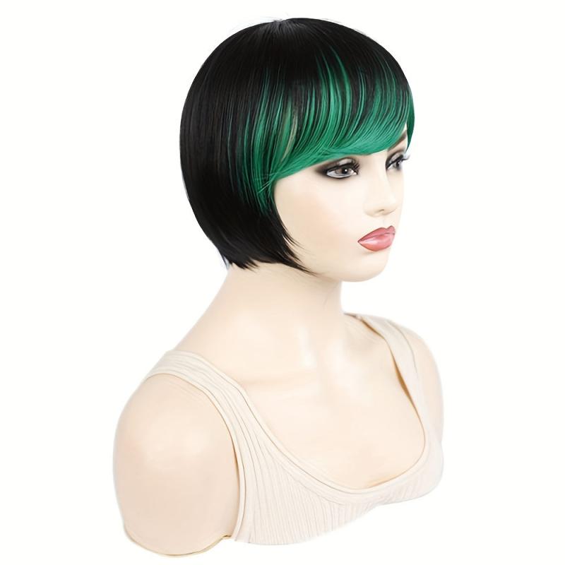 Ombre Synthetic Wig Short Bob Straight Bangs Heat Resistant Cosplay Women
