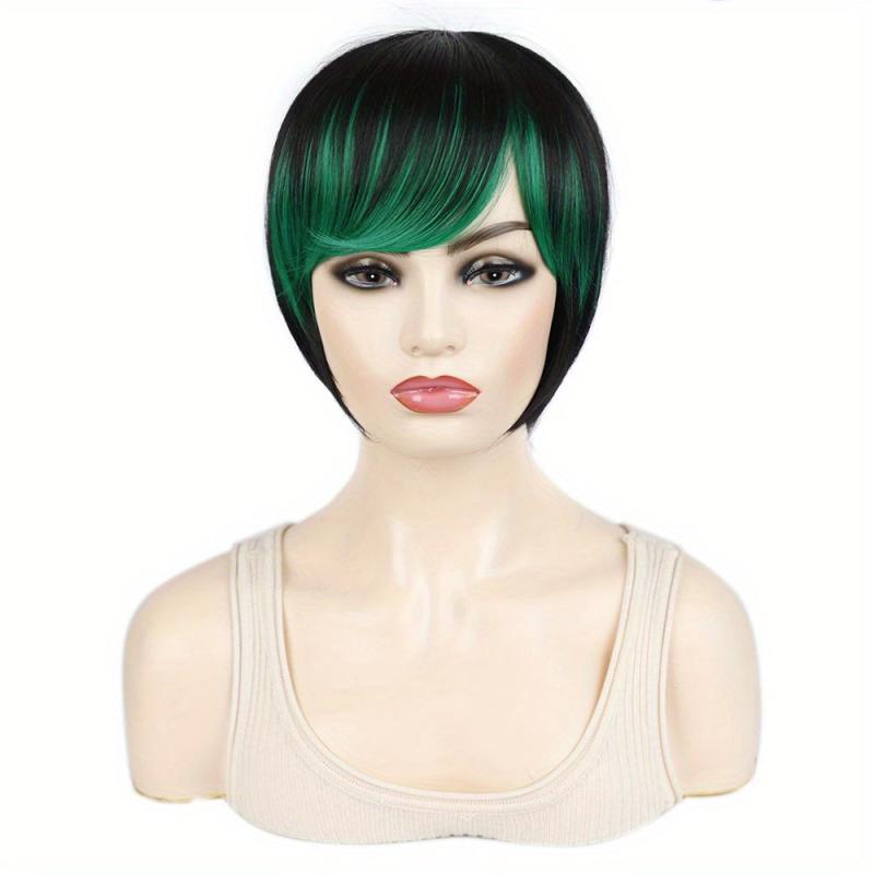 Ombre Synthetic Wig Short Bob Straight Bangs Heat Resistant Cosplay Women