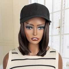 Synthetic Bob Straight Short Wigs With Hat For Women