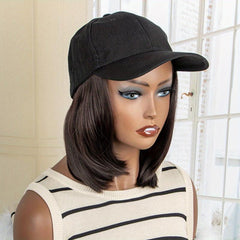 Synthetic Bob Straight Short Wigs With Hat For Women