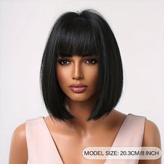 Short Straight Bob Wigs With Bangs Colorful Synthetic Fiber Hair