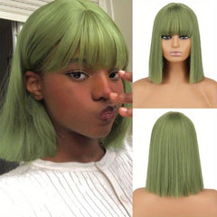 Short Straight Bob Wigs With Bangs Colorful Synthetic Fiber Hair