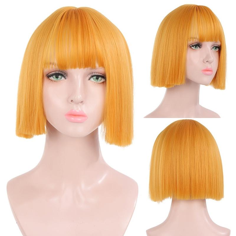 Short Straight Bob Wigs With Bangs Colorful Synthetic Fiber Hair