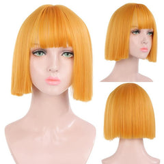 Short Straight Bob Wigs With Bangs Colorful Synthetic Fiber Hair